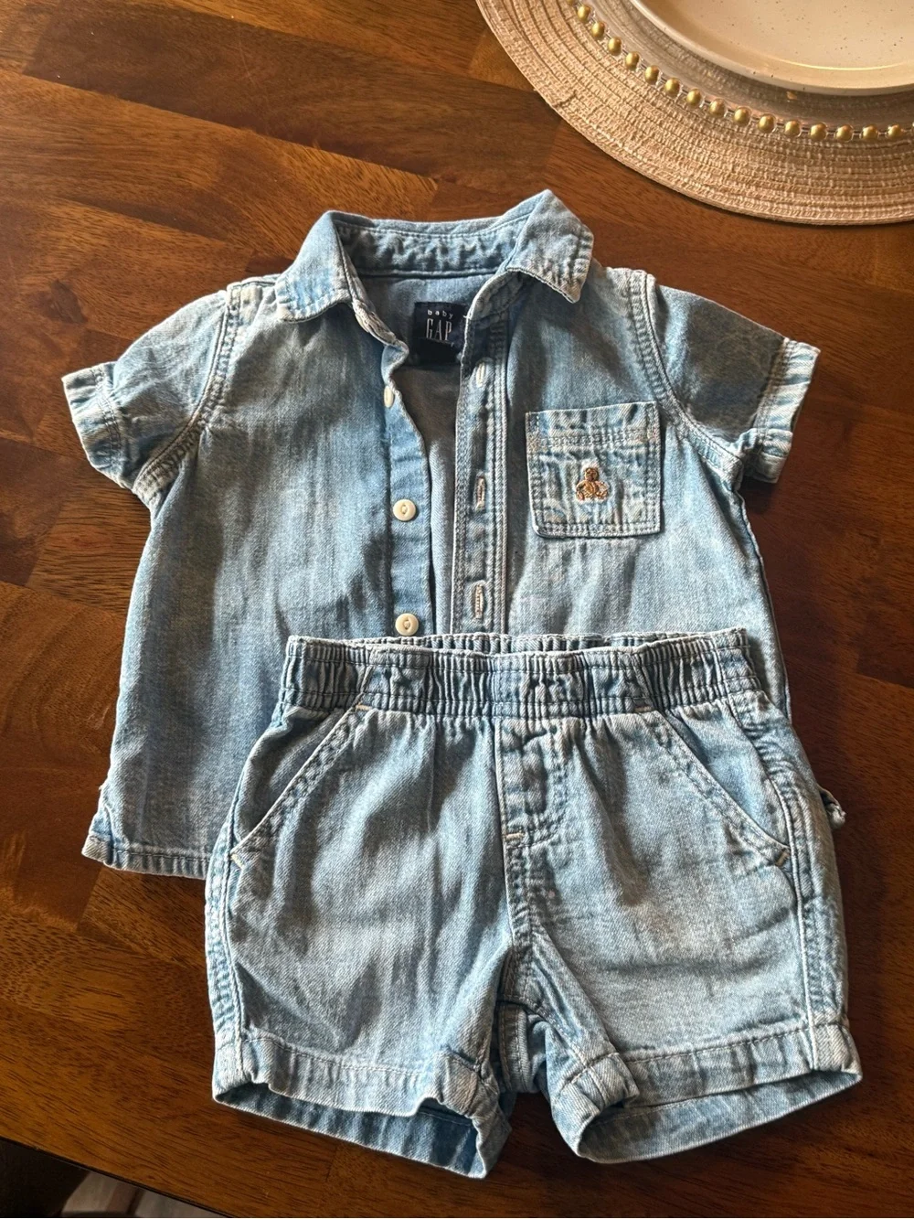 GAP Kids Light Blue Denim Shirt & Shorts Set 3-6 months